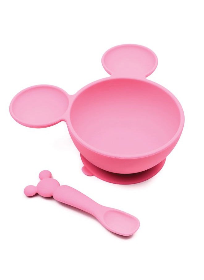 BUMKiNs Baby Bowls, Disney Minnie Mouse Silicone Baby Feeding Set, Suction Bowls for Baby and Toddler with Spoon, First Feeding Set, Platinum Silicone Bowl for Babies 4 Months  - Image 1