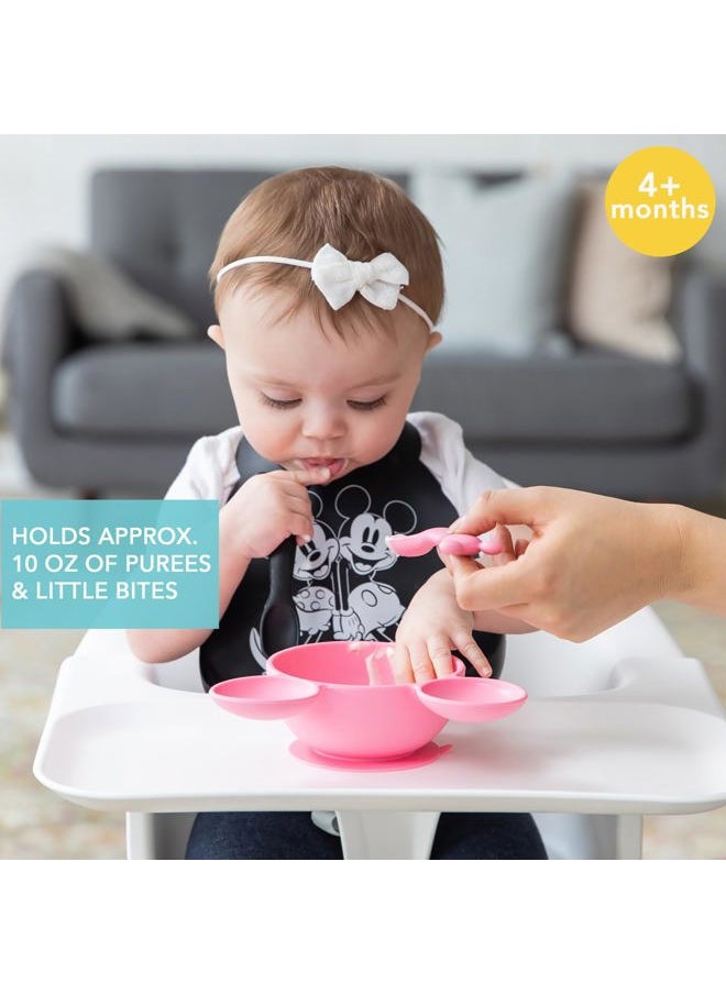 BUMKiNs Baby Bowls, Disney Minnie Mouse Silicone Baby Feeding Set, Suction Bowls for Baby and Toddler with Spoon, First Feeding Set, Platinum Silicone Bowl for Babies 4 Months  - Image 2