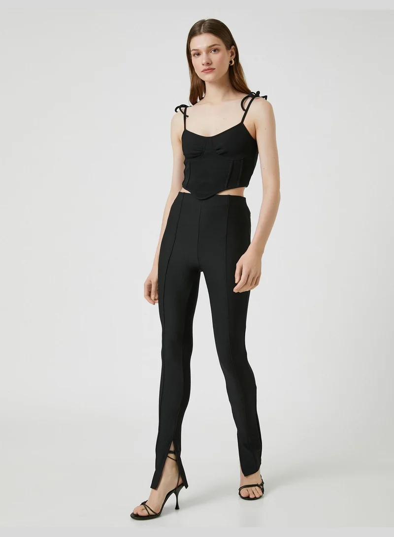 KOTON Slit Detail Leggings Ribbed High Rise