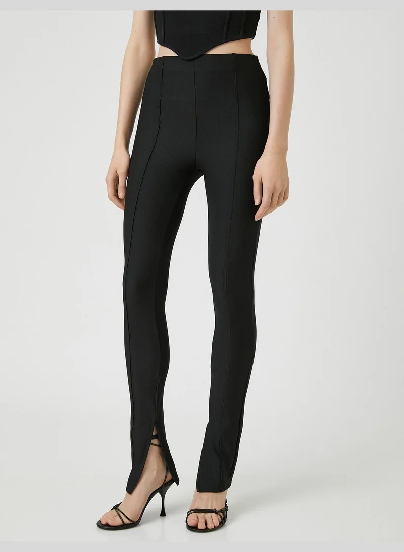 KOTON Slit Detail Leggings Ribbed High Rise