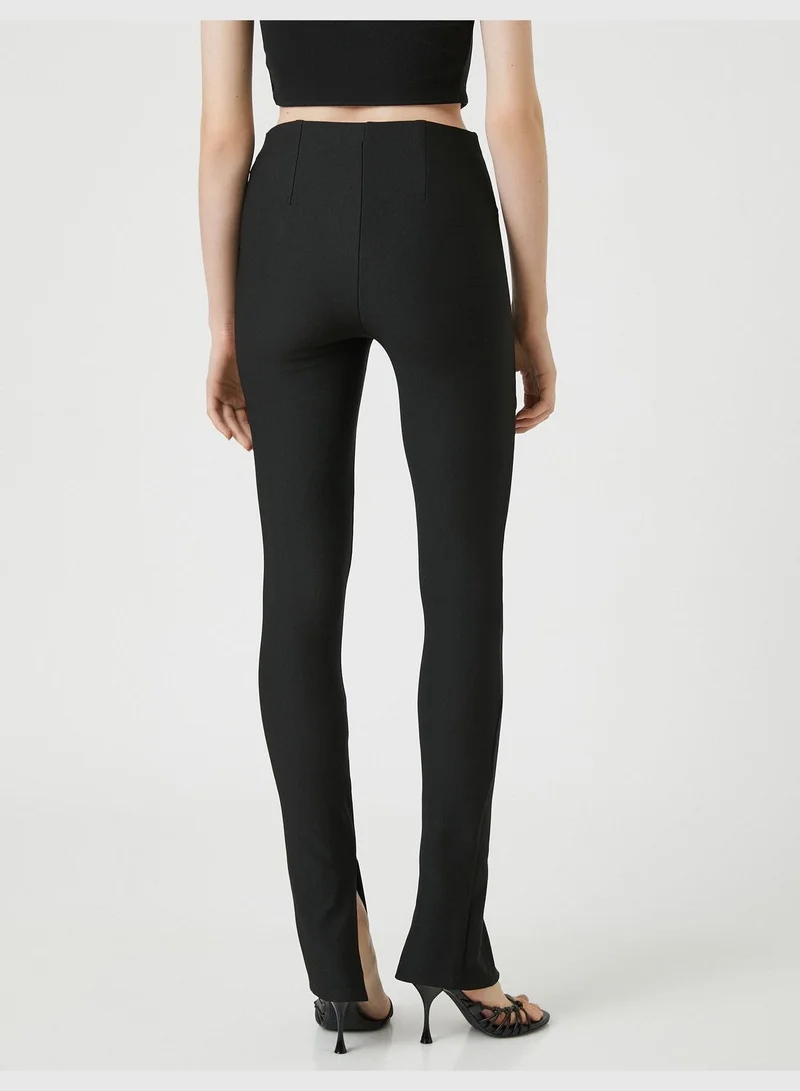 KOTON Slit Detail Leggings Ribbed High Rise