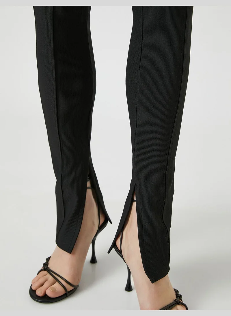 KOTON Slit Detail Leggings Ribbed High Rise