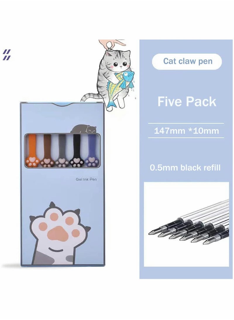 KASTWAVE - Retractable Ballpoint Pens 5Pcs Cute Cat Claw Press Pen 0.5 Neutral Pen Quick Drying Ink Pen Fine Point Ball Neutral Pen Black Ink Smooth for Writing School Office Home Stationery Office Supplies - Image 1