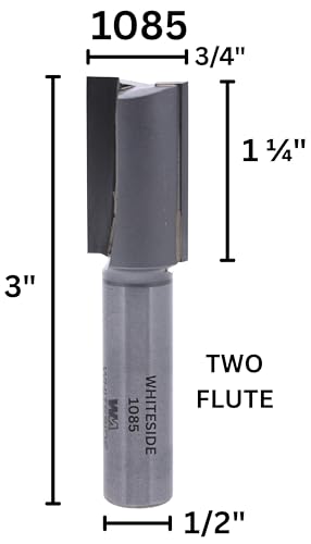 Whiteside Router Bits Whiteside 1085 Straight Router Bit: 3/4 Inch Cutting Diameter, 1/2 Inch Shank, 1-1/4 Inch Cutting Length - Image 2