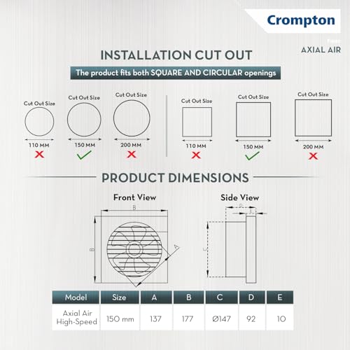 Crompton Axial Air 150 mm (6 inch) Kitchen/Bathroom/Office Exhaust (Ventilation) Fan | 1750 RPM | Low Noise | Sturdy Front Grill | Wall,Glass & Grill Mounting | 2 Year Warranty | Ivory - Image 5