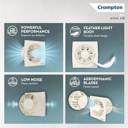 Crompton Axial Air 150 mm (6 inch) Kitchen/Bathroom/Office Exhaust (Ventilation) Fan | 1750 RPM | Low Noise | Sturdy Front Grill | Wall,Glass & Grill Mounting | 2 Year Warranty | Ivory - Image 2