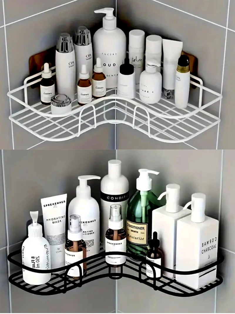 Oslen (Pack of 2 Self-Adhesive Shelf/Storage Organizer for Bathroom and Kitchen Corner Wall Mounted Rack Shelf Bathroom Accessories Storage Rack (No Drilling) (8 inch White and 9 INCH Black) - Image 2