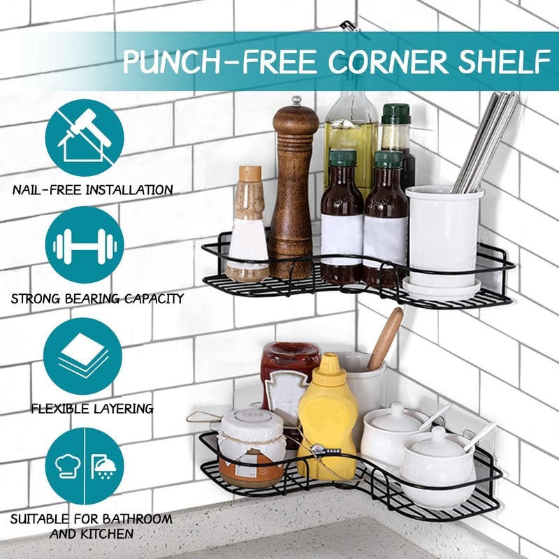Oslen (Pack of 2 Self-Adhesive Shelf/Storage Organizer for Bathroom and Kitchen Corner Wall Mounted Rack Shelf Bathroom Accessories Storage Rack (No Drilling) (8 inch White and 9 INCH Black) - Image 3