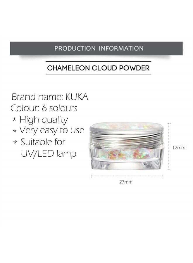 Iridescent Glitter Chameleon Nail Flakes Set of 6 Jars (Light Chameleon)