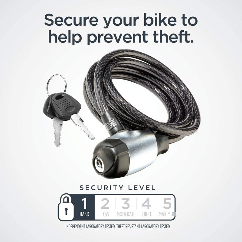 Schwinn Bike Cable Lock with Keys, 6 ft x 8 mm, Black, Durable Steel, Protective Vinyl Cover, Carrying Bracket for Transport, Anti Theft Protection, Bike Lock Cable for Security - Image 2