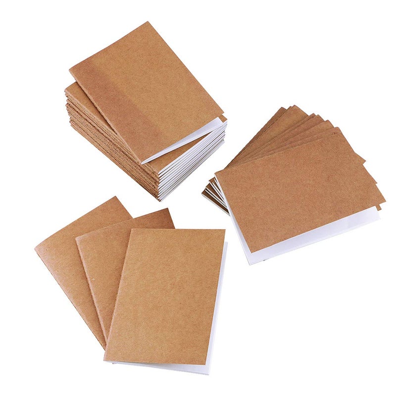 Newbested 24 Pack Unlined Blank Books,Mini Pocket Kraft Brown Soft Cover Unruled Plain Travel Journal Notebooks for Travelers Students Office Class Writing Books(60 Pages/30 Sheets,3.54" x 5") - Image 1