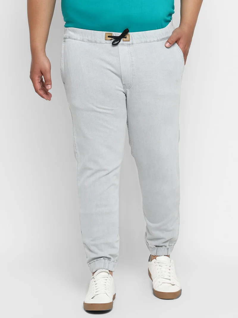 Urbano Plus Men's Light Grey Regular Fit Washed Jogger Jeans Stretch