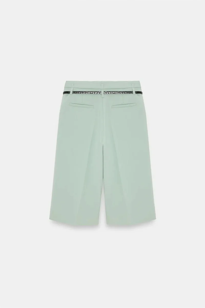 Dilvin Mint Green DILVIN High-waist Wide-leg Crepe Shorts With Belt for Women | Best Price UAE