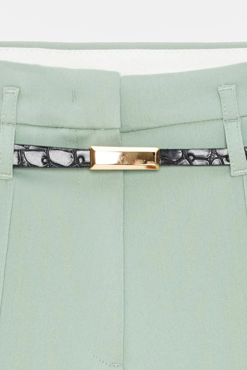 Dilvin Mint Green DILVIN High-waist Wide-leg Crepe Shorts With Belt for Women | Best Price UAE