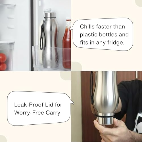 Clazkit Platina Pro Classic Stainless Steel Water Bottle 1000ml |ISI Certified|Leakproof, Rust-Free, BPA-Free, Durable for College, Fridge, Sports, Gym, Yoga & Office – Easy to Clean & Reusable - Image 4
