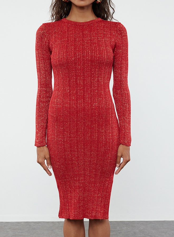 trendyol Burgundy Midi Glittery Knitwear Dress TWOAW24EL00047 - Image 3