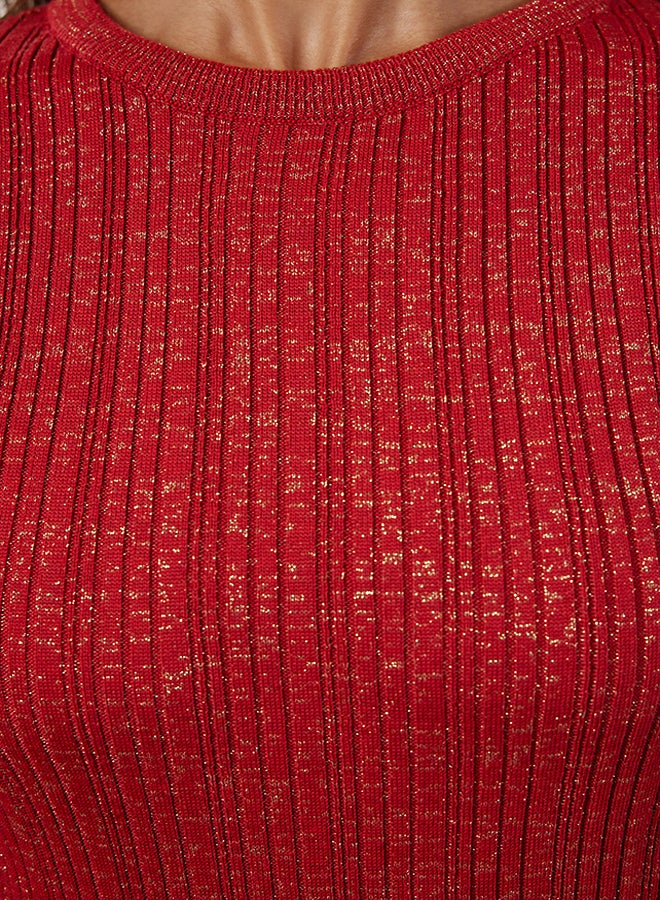 trendyol Burgundy Midi Glittery Knitwear Dress TWOAW24EL00047 - Image 4