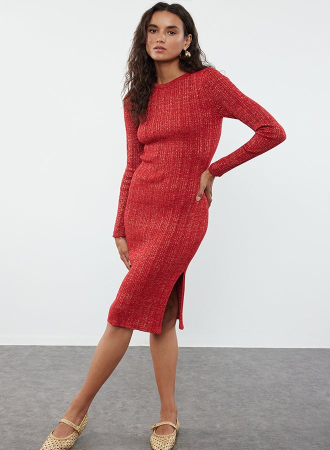 trendyol Burgundy Midi Glittery Knitwear Dress TWOAW24EL00047 - Image 1
