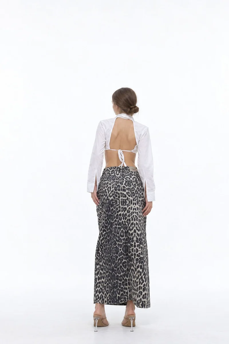 سكوالو SQUALO High-Waist Leopard Maxi Skirt