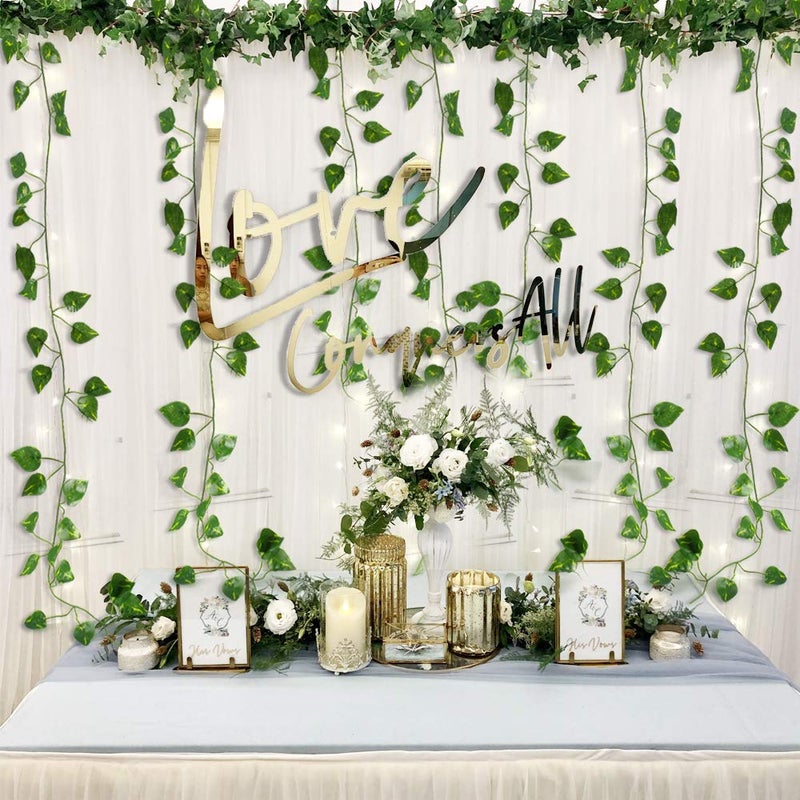 ZWYOQI 84 feet Artificial Vines Greenery Garland Fake Hanging Leaves Faux Foliage Plants for Wedding Party Garden Home Kitchen Office Wall Decorations (Scindapsus/12 Strands) - Image 4