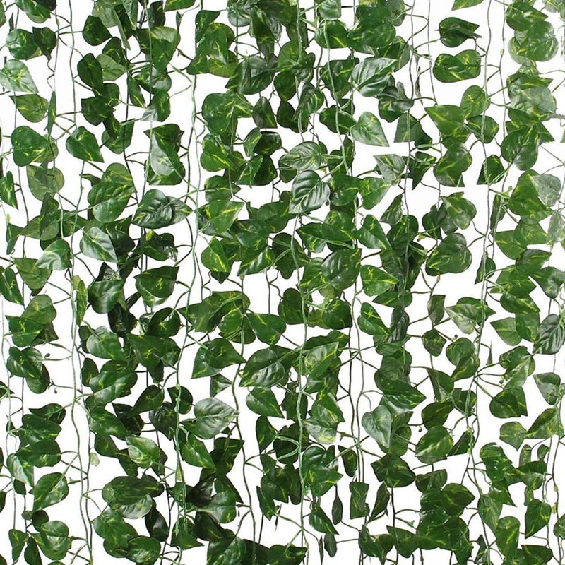 ZWYOQI 84 feet Artificial Vines Greenery Garland Fake Hanging Leaves Faux Foliage Plants for Wedding Party Garden Home Kitchen Office Wall Decorations (Scindapsus/12 Strands) - Image 2
