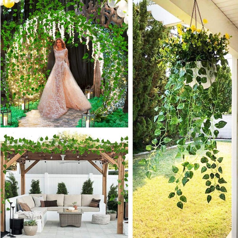 ZWYOQI 84 feet Artificial Vines Greenery Garland Fake Hanging Leaves Faux Foliage Plants for Wedding Party Garden Home Kitchen Office Wall Decorations (Scindapsus/12 Strands) - Image 5