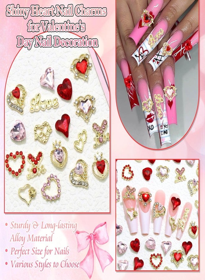BELICEY 75Pcs 3D Gold Nail Charms Red Pink Heart Nail Charms Alloy Flatback Love Letter Charms for Nails Heart Shaped Gems and Rhinestones for Women Valentine‘s Day Manicure DIY Nail Art Design Crafts - Image 4
