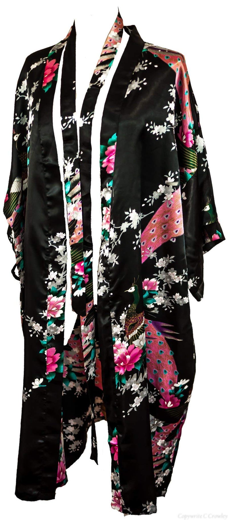 CCcollections Kimono robe long 16 colors PREMIUM Peacock bridesmaid bridal shower womens gift (Black) - Image 2