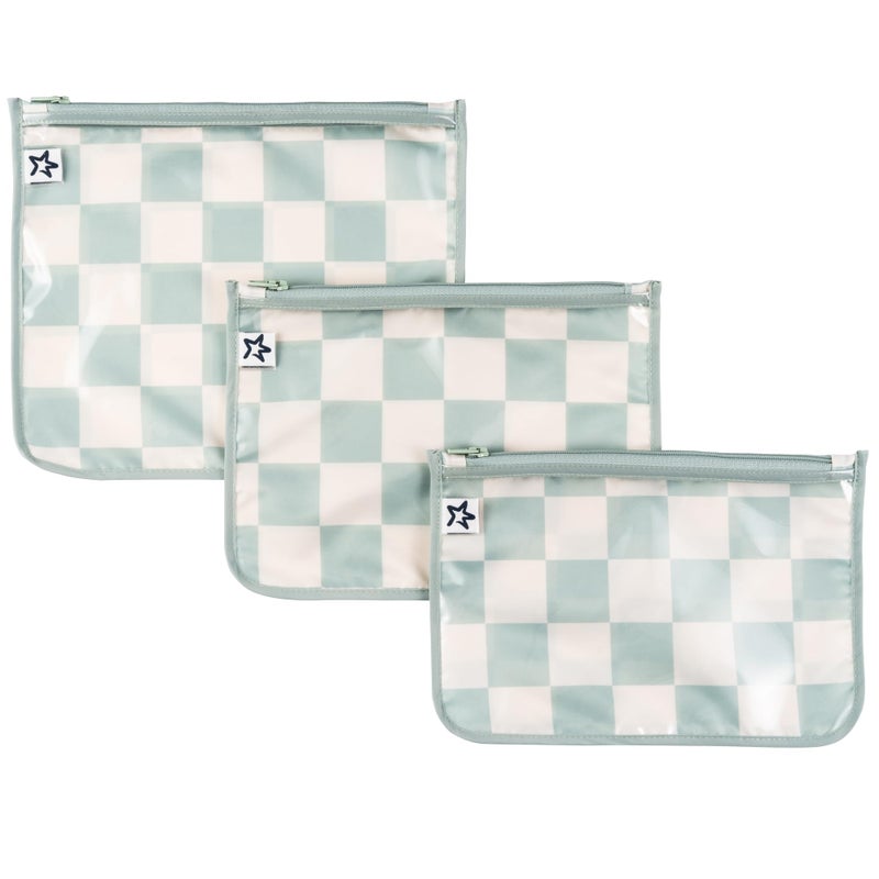 Tiny Twinkle Diaper Bag Organizing Pouches | 3 Pack Mess-Proof Clear Front Travel Organizer Bags & TSA Approved Toiletry Bag Set for Baby and Mom Essentials (Sage Checkers) - Image 1