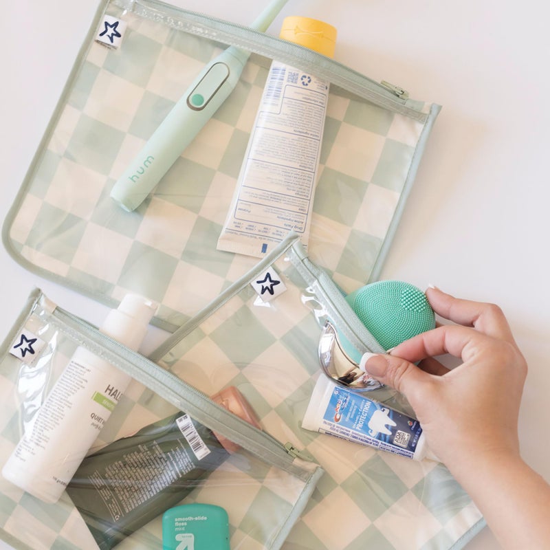 Tiny Twinkle Diaper Bag Organizing Pouches | 3 Pack Mess-Proof Clear Front Travel Organizer Bags & TSA Approved Toiletry Bag Set for Baby and Mom Essentials (Sage Checkers) - Image 3