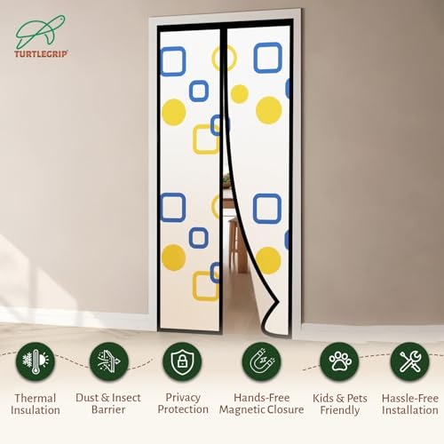 Turtlegrip AC Curtain | Magnetic Thermal Screen with Printed Translucent Design | Insect, Dust & Heat Barrier | Privacy Sheet for Doors | (205x100 cm) | Non-Customizable - Image 5