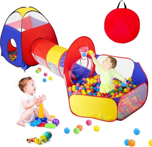 GeerWest 3 in 1 Kids Play Tent for Toddler with Baby Ball Pit and Play Tunnel Children Indoor Outdoor Playhouse with Climbing Tunnel Toy for Toddlers Boys and Girls Best Birthday GiftsNo Balls - Image 1