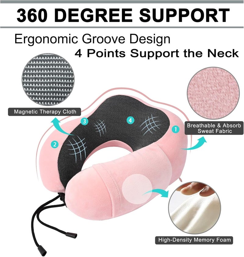 urnexttour Travel Pillow and Blanket Set Neck Pillows Soft Blankets with Sleep Mask Travel Essentials for Airplane Car Memory Foam Pink - Image 3
