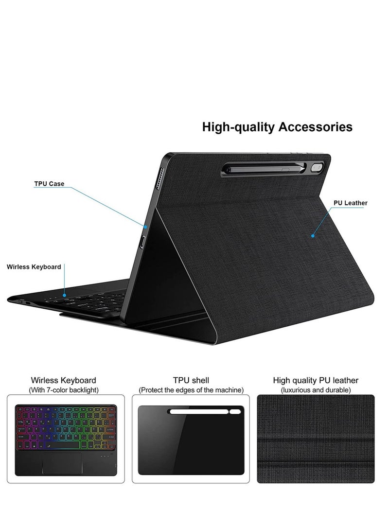 ELTRAZONE Galaxy Tab S7 FE Keyboard Case 12.4" 2021, Wireless Detachable Keyboard + Folio Smart PU Case Cover Auto Sleep/Wake Magnetic for Samsung Galaxy Tab S7 FE 2021 (SM-T730/T736B) (Black) - Image 4