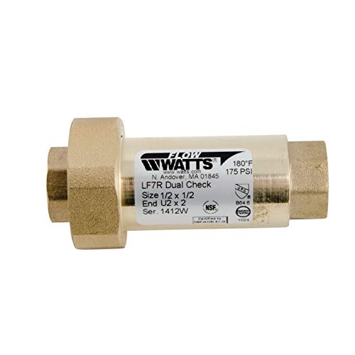 Watts LF7R Series 1/2" x 1/2" Lead-Free Brass Residential Dual Check Valve Backflow Preventer, Union Female NPT Inlet x Female NPT Outlet, Compact Design, Vertical or Horizontal Install - Image 2