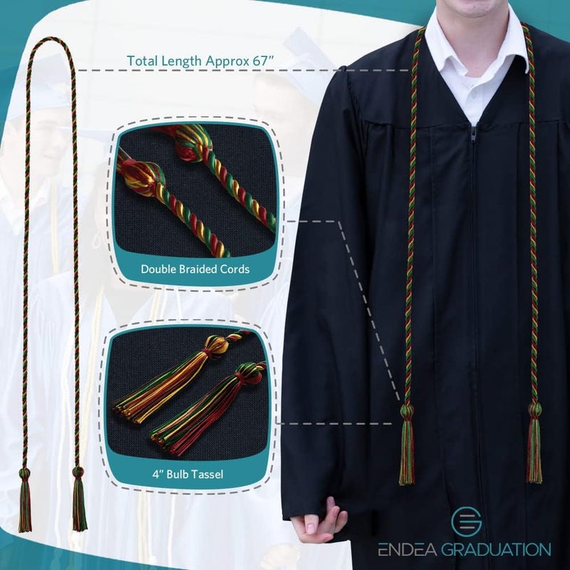 Endea Graduation Single Honor Cord Three-Color (Red/Gold/Green) - Image 3