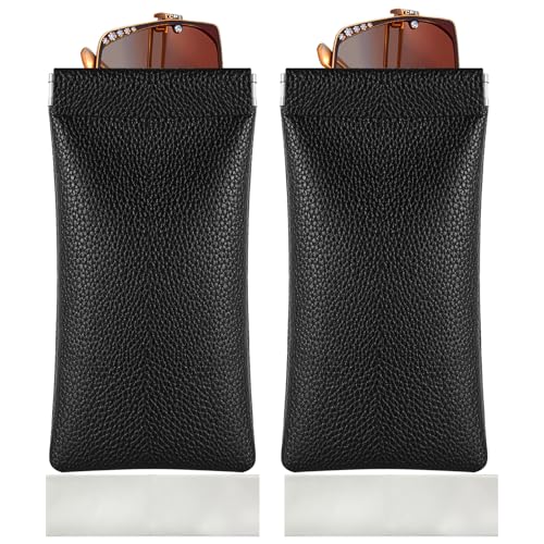 RayLove 2 Pack Glasses Case Soft Eyeglass Case For Women Men Squeeze Top Sunglasses Case Travel With Cleaning Cloth (Black) - Image 1