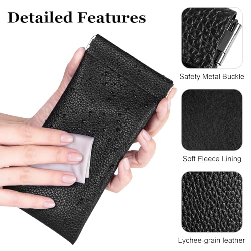 RayLove 2 Pack Glasses Case Soft Eyeglass Case For Women Men Squeeze Top Sunglasses Case Travel With Cleaning Cloth (Black) - Image 5