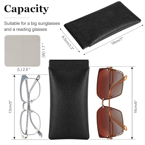 RayLove 2 Pack Glasses Case Soft Eyeglass Case For Women Men Squeeze Top Sunglasses Case Travel With Cleaning Cloth (Black) - Image 3