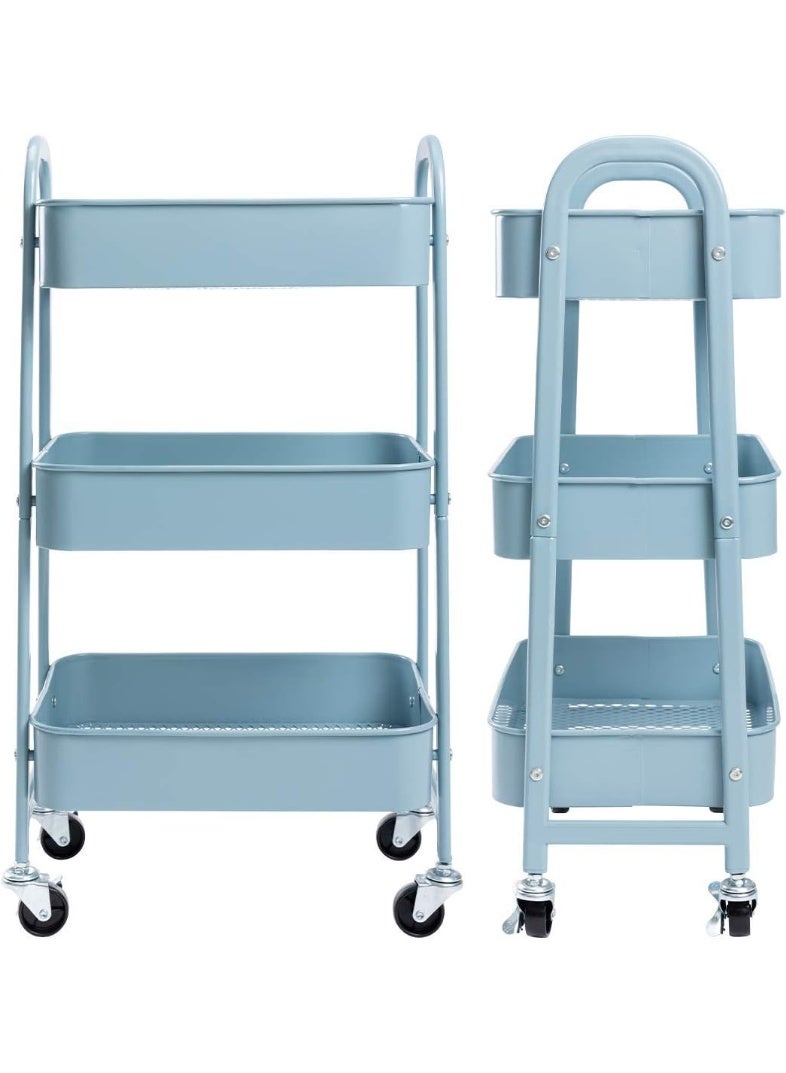 Spaceshoop 3 Tier Storage Cart Metal Rolling Trolley Cart Blue - Image 4