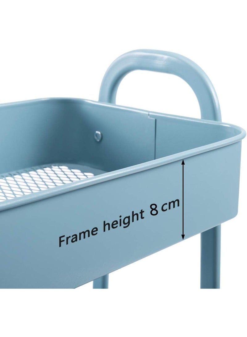 Spaceshoop 3 Tier Storage Cart Metal Rolling Trolley Cart Blue - Image 5