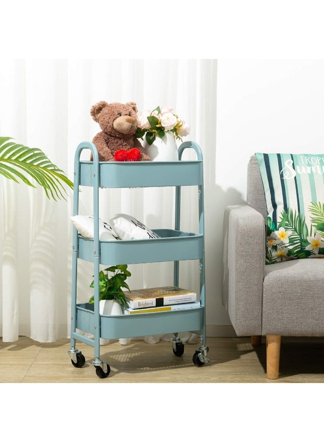 Spaceshoop 3 Tier Storage Cart Metal Rolling Trolley Cart Blue - Image 2