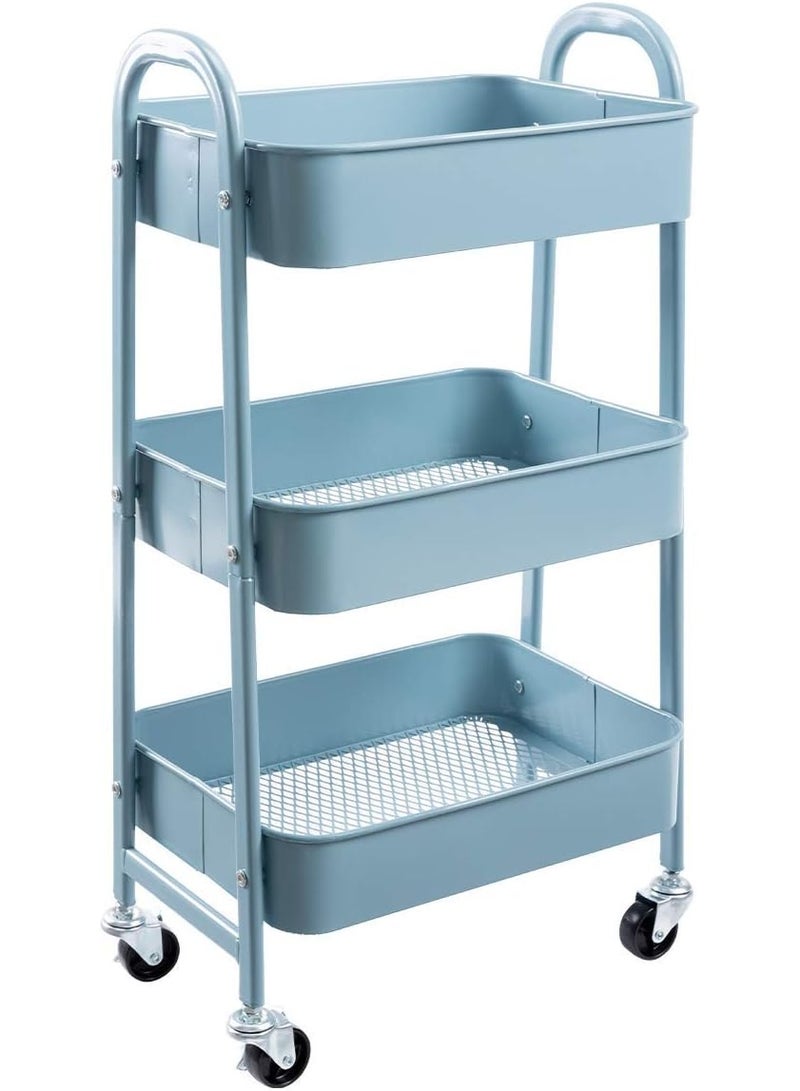 Spaceshoop 3 Tier Storage Cart Metal Rolling Trolley Cart Blue - Image 1