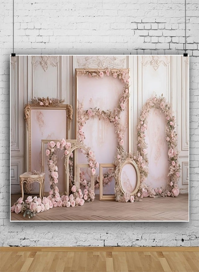 DORCEV 10x8ft Pink Floral French Frame Backdrop for Photography European Style Flowers Living Room Background Banner Baby Shower Bridal Shower Wedding Reception Birthday Decor Photo Studio Props - Image 2