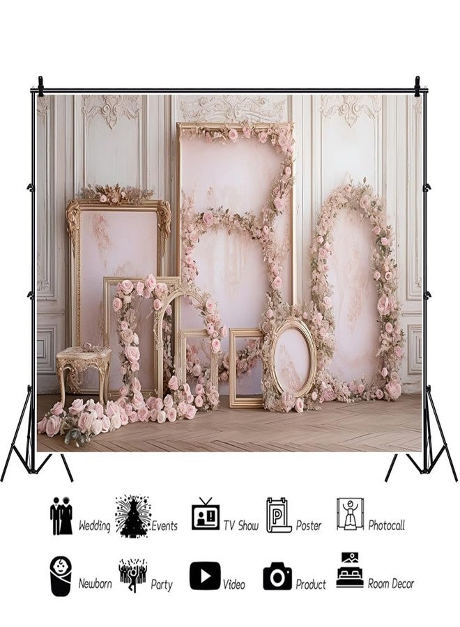 DORCEV 10x8ft Pink Floral French Frame Backdrop for Photography European Style Flowers Living Room Background Banner Baby Shower Bridal Shower Wedding Reception Birthday Decor Photo Studio Props - Image 3