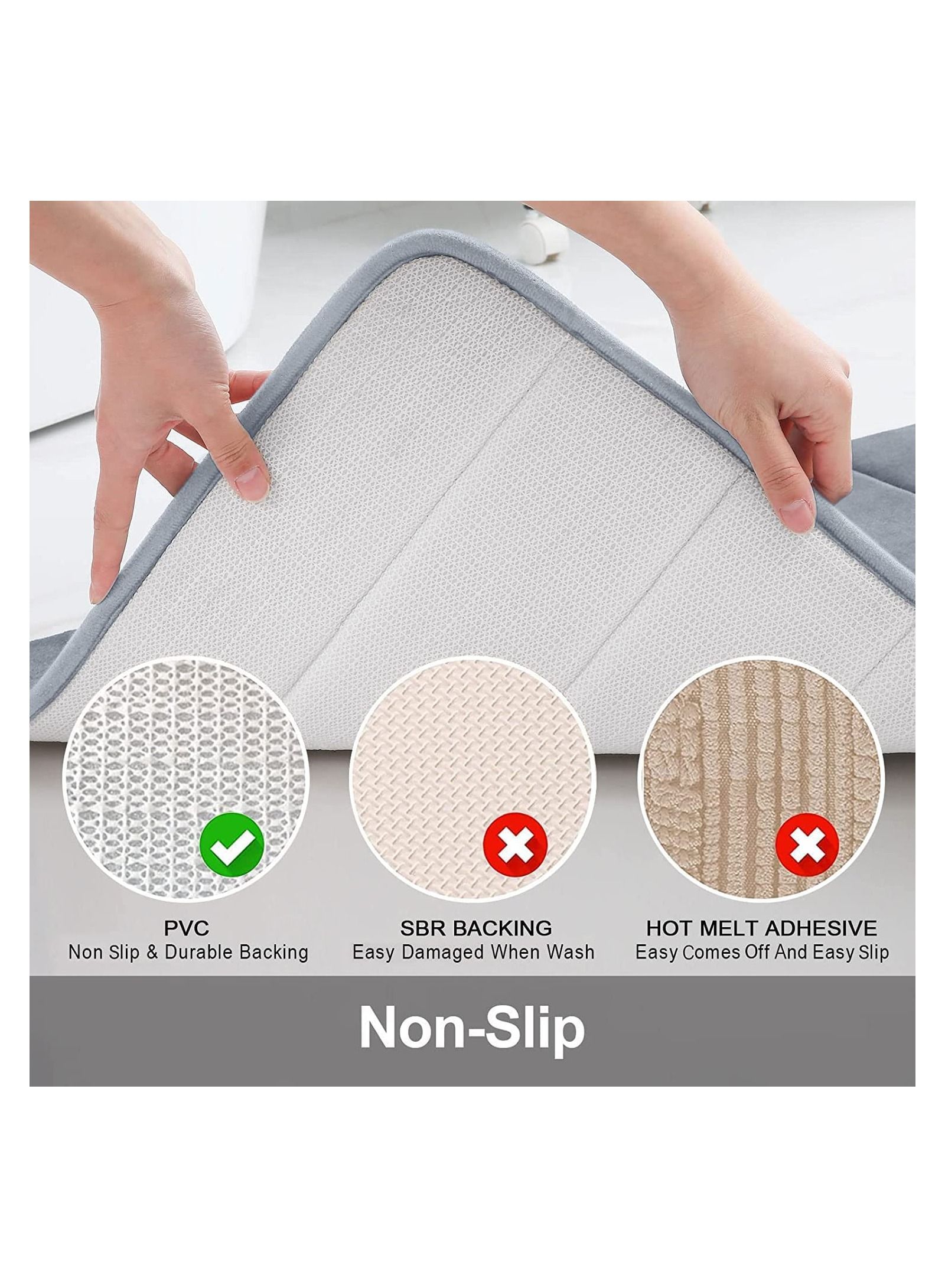 Non Slip Mat With Memory Foam Super Absorbent Bath Rugs Washable Kitchen Mats is Machine Wash Easy to Dry for Bathroom Floor Rugs Pack of 2 