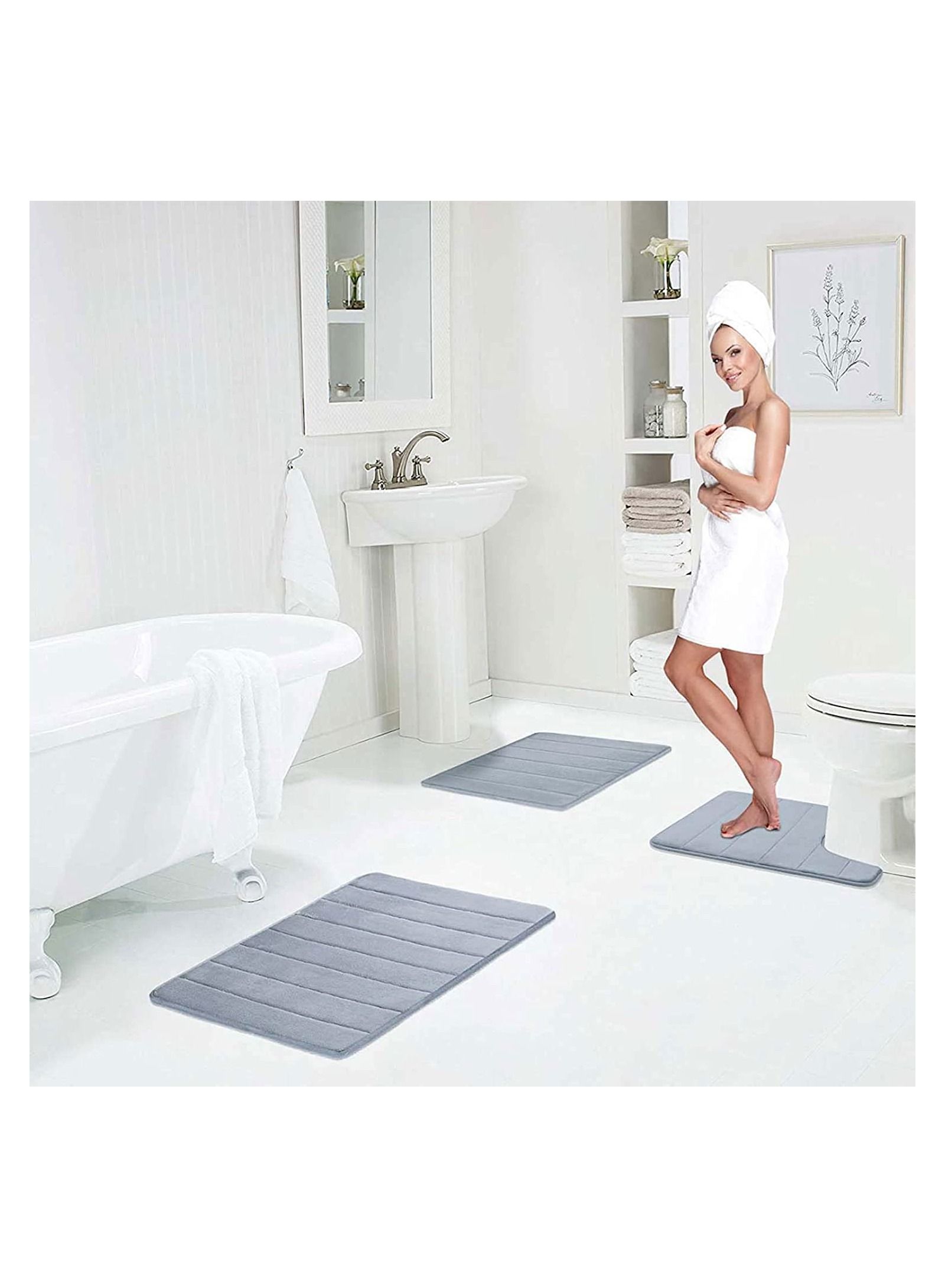 Non Slip Mat With Memory Foam Super Absorbent Bath Rugs Washable Kitchen Mats is Machine Wash Easy to Dry for Bathroom Floor Rugs Pack of 2 