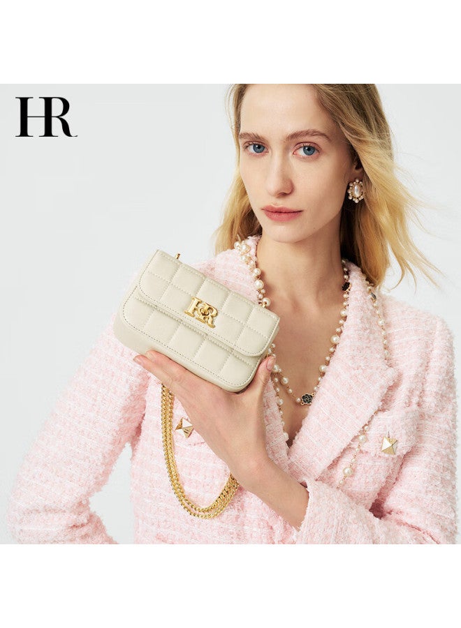 Hr Women's Handbag, Quilted Chain Bag, Top-grain Leather Shoulder Crossbody Bag, Small Square Purse, Birthday Gift - Image 1