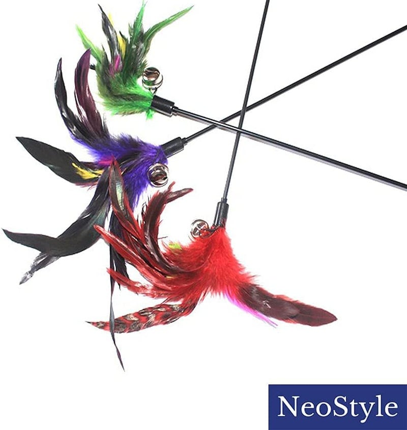 نيو ستايل ألعاب ريش القطط من NeoStyle قطعة واحدة، ألعاب قطط تفاعلية، عصا إثارة القطط، مع جرس عالٍ، أداة اصطياد وإثارة وتمرين مضحك للقطط الصغيرة (ريش ملون) - Image 4