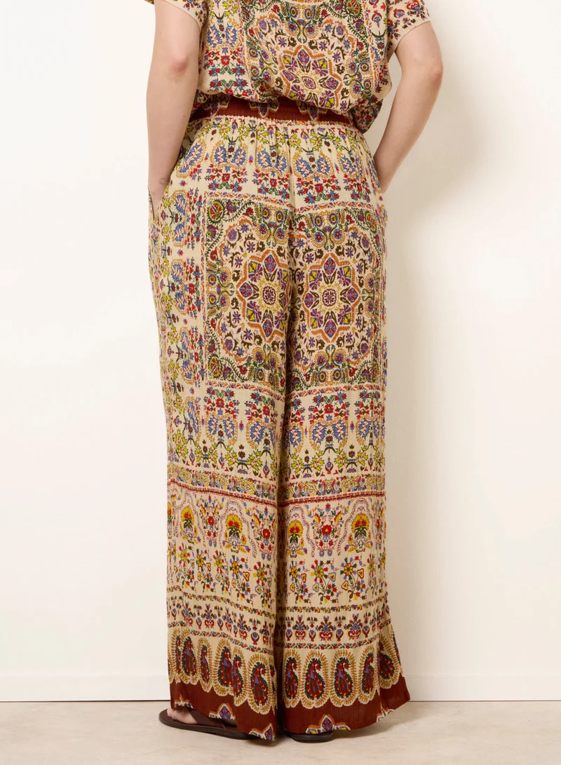 Blue Vanilla Printed Shirred Waist Trousers